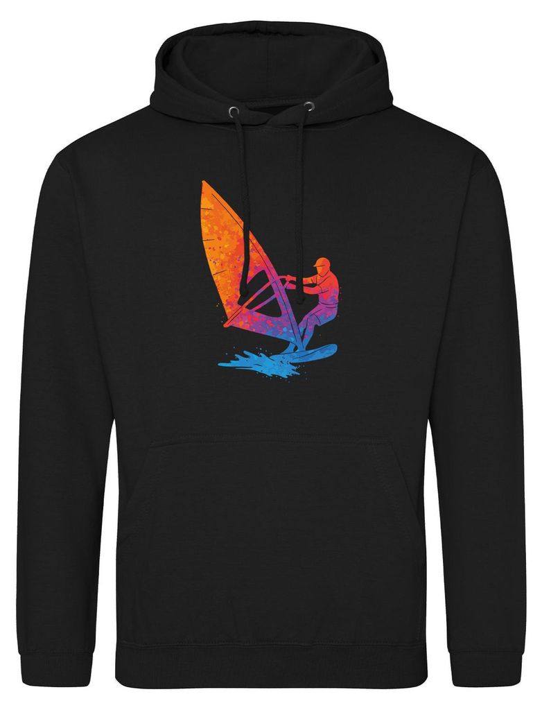 Huuraa Uni Hoodie Windsurfen bunte Silhouette M Deep Black Vegan Sweatshirt Geschenkidee