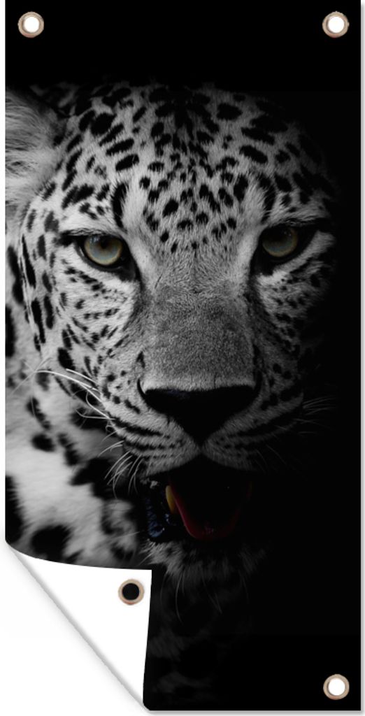 MuchoWow 30x60 cm Outdoor-Poster Gartendeko Sichtschutz Garten Poster für den Garten Tiere - Schwarz - Weiß - Panther - Porträt