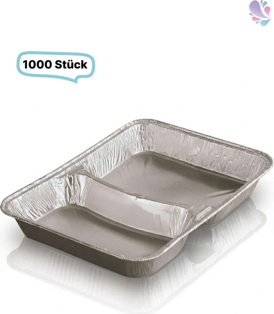 Alu-Schale, Menüschale, 760- 930 ml, rechteckig, 1000 Stk, 22,7 x 17,7 x 3 cm, robust, , verschiedene Varianten : Variante - 2-geteilt Variante: 2...
