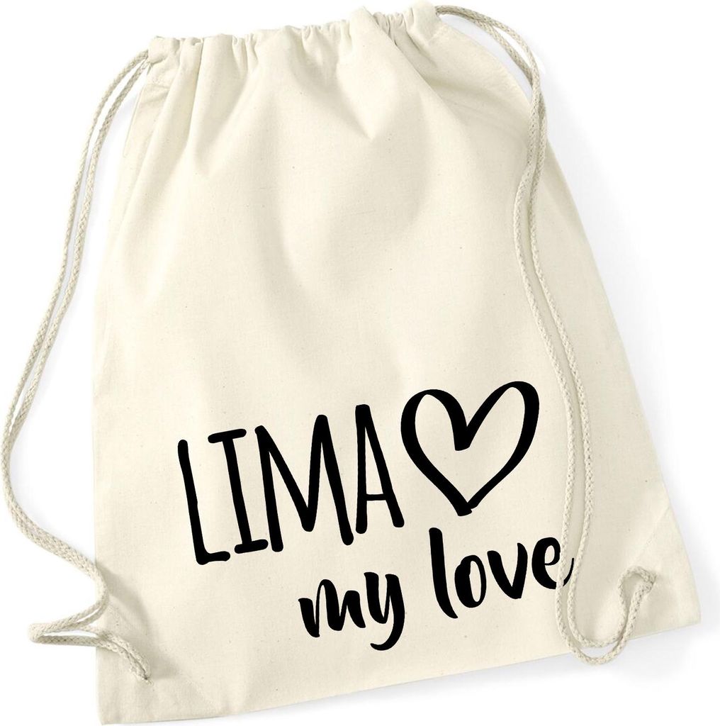 Huuraa Turnbeutel Lima my love 12 Liter Natural Baumwolle Rucksack Geschenkidee