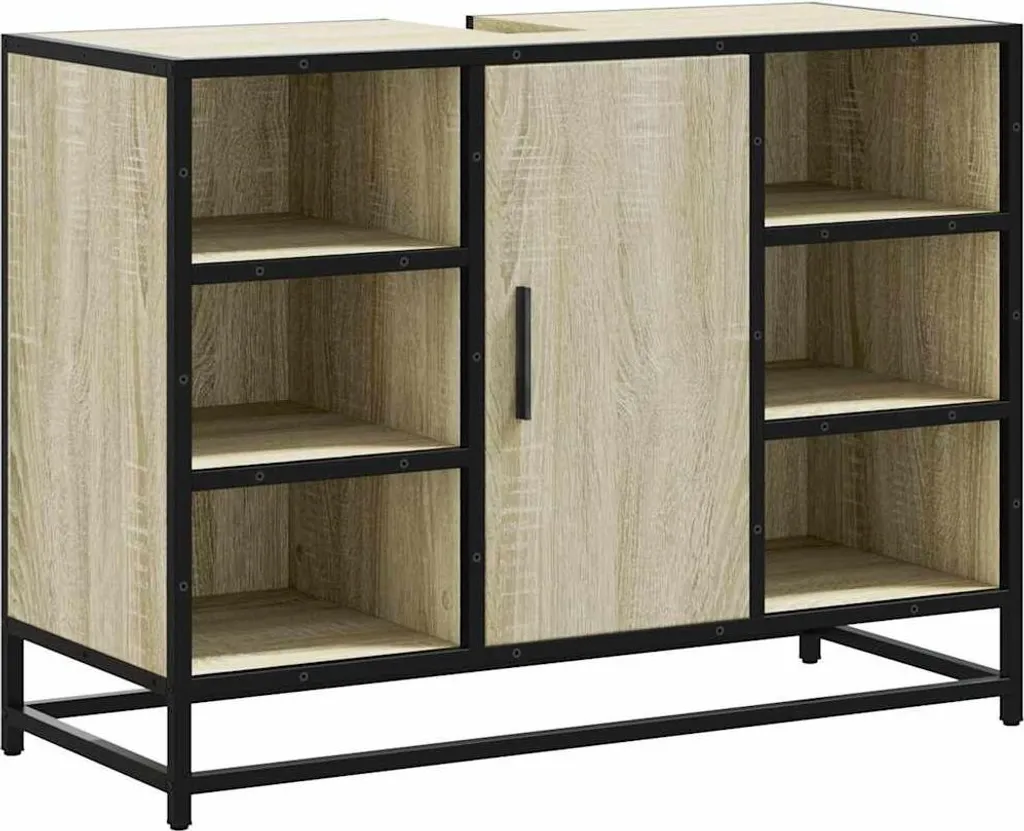 Meuble de rangement sous-vasque 80cm coloris Chêne Sonoma pour salle de bain