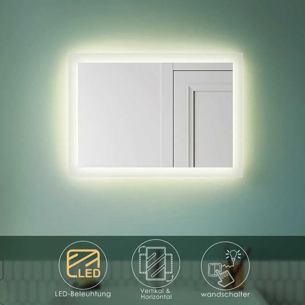 Specchio Parete LED SONNI 50x70cm IP44 | Montaggio Facile