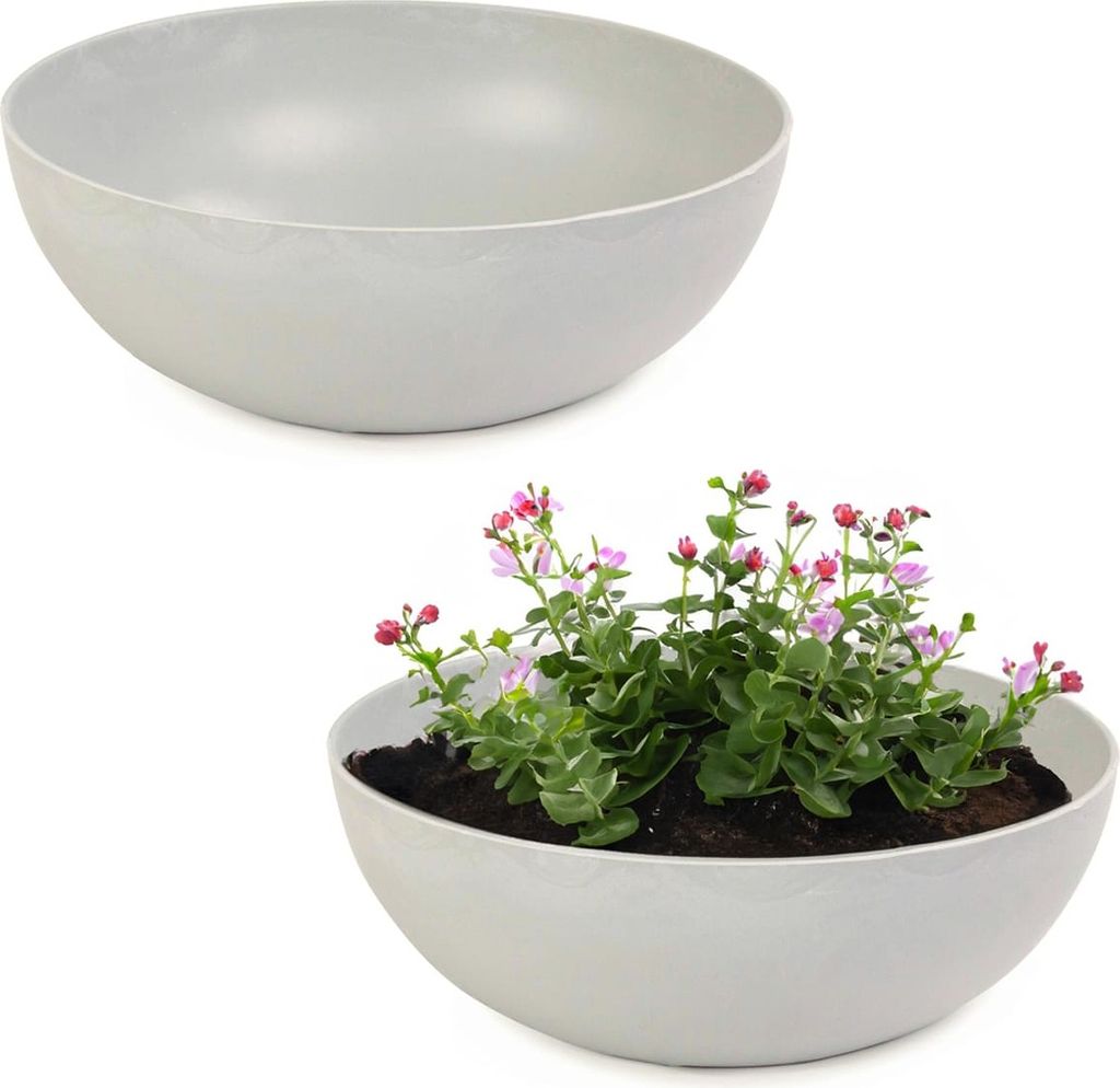 Pflanzschalen für draussen Dekoschalen rund beige grau 2x 20 cm