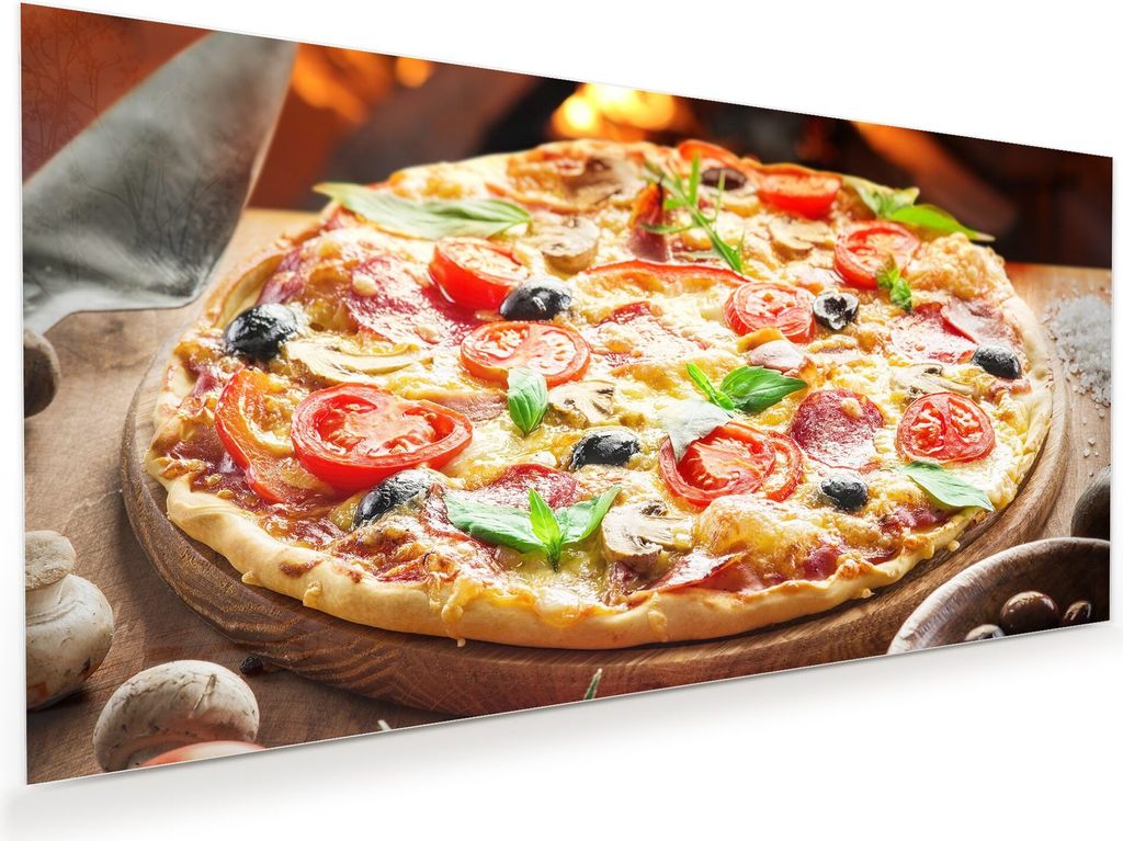 Glasbild Wandbild Pizza aus dem Holzofen 120x60cm in XXL für Wohnzimmer, Schlafzimmer, Badezimmer, Flur