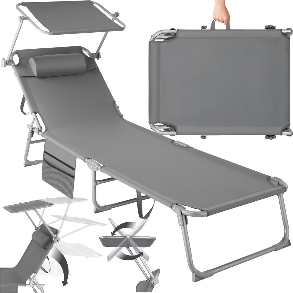 tectake graue Sonnenliege klappbar wasserabweisend Produktbild 