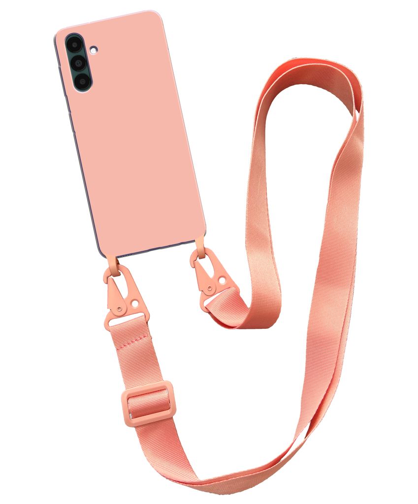 Smartphonica Case mit breiter Kordel für Samsung Galaxy A04s Silikonrückwand mit weicher Innenseite - Lachs