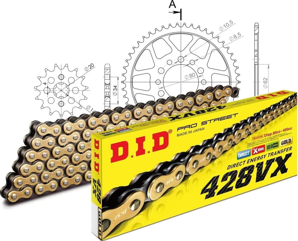 Kit Stahl passend für Yamaha XT125 82-87 14-50-118 DID428VX(G&B) Niet