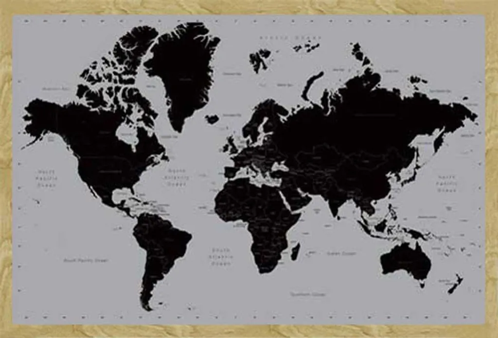 Poster Carte du Monde Contemporaine avec Cadre Shinsuke® Maxi Hêtre