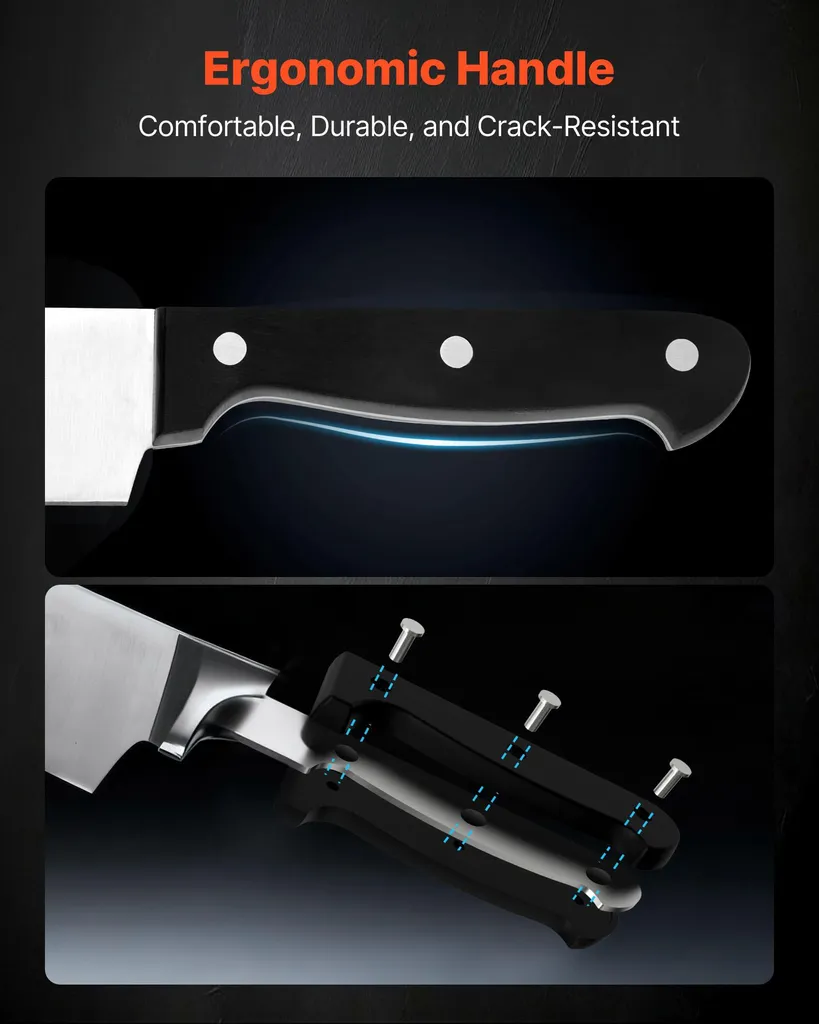 SucceBuy Set di coltelli da cucina da 15 pezzi con ceppo in legno e acciaino per affilare, coltelli affilati in acciaio inox di alta qualità con manici ergonomici in ABS, ideali per gli amanti della cucina - 5