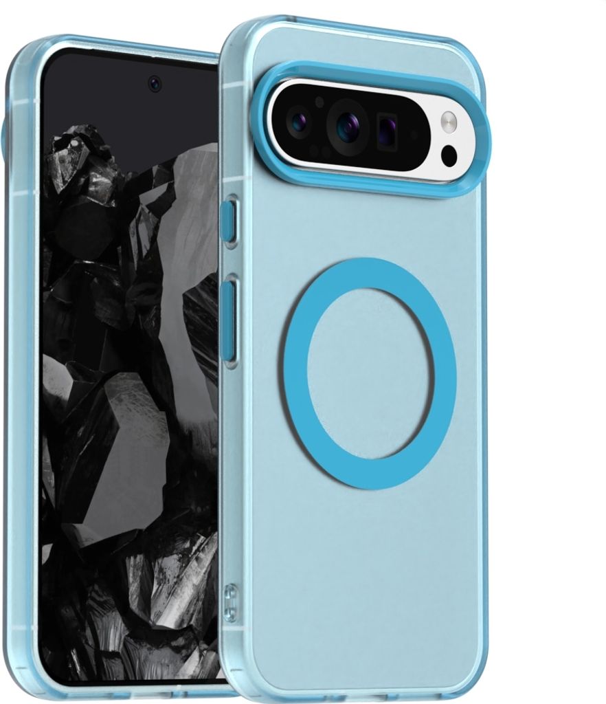 Handyhülle für Google Pixel 9 Pro XL, Hülle Kompatibel mit MagSafe, Schlank Durchscheinend Matt Stoßfest Schutzhülle Blau
