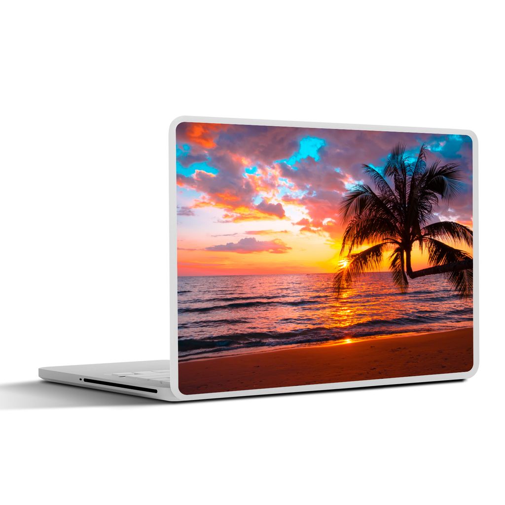 MuchoWow Laptop Aufkleber Sticker Cover Palme - Sonnenuntergang - Strand - Meer - Horizont 31x22.5 cm - Laptop-Deko