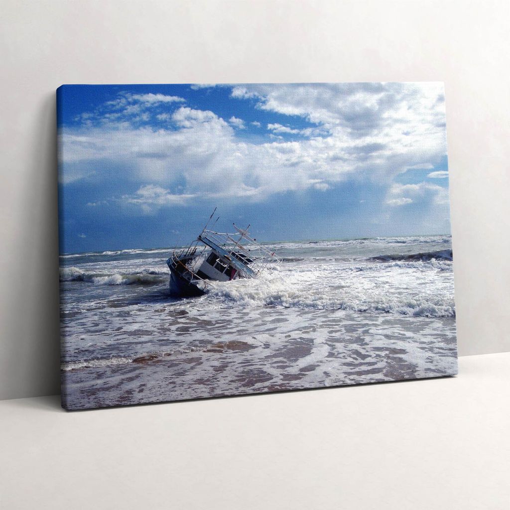 Ein gesunkenes Schiff in Sizilien – Leinwandbild Wandbild – 80x60 cm – Leinwandbilder – Wandbilder – Schlafzimmer – Flur