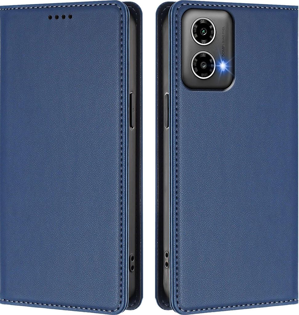 Handyhülle für Motorola Moto G34 / Moto G45, Kunstleder Klapphülle Stoßfeste Magnetische Hülle mit Ständer Dunkelblau
