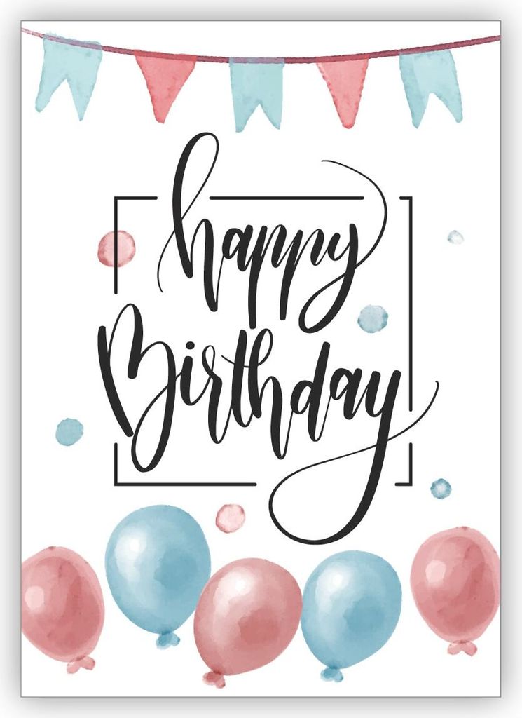 Schicke Geburtstagskarte mit Wimpel und Ballons: Happy Birthday