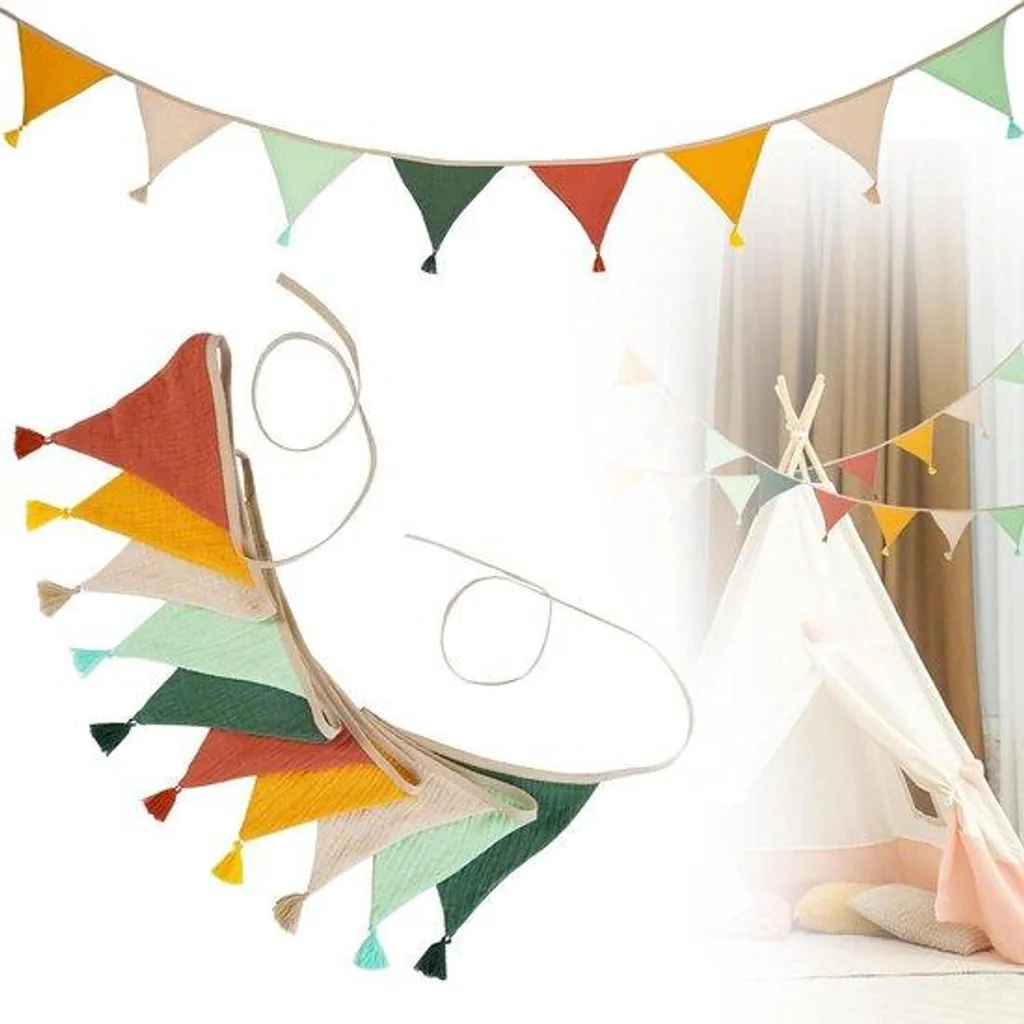 Guirlande de drapeaux 26m en tissu pour chambre enfant et fête jardin