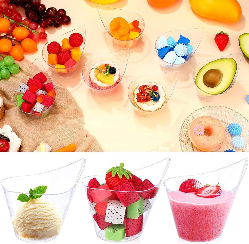 50 Stück 200 ml kurvenrunde Dessertbecher transparente Parfait-Vorspeisebecher wiederverwendbare Servierschalen für Dessert Pudding Mousse Fest (...