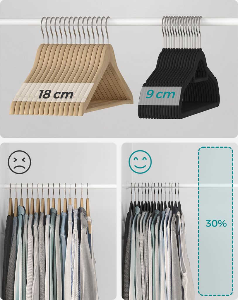 Cintres Pour Manteau Et Veste Femme - En Bois Noir - 38 Cm