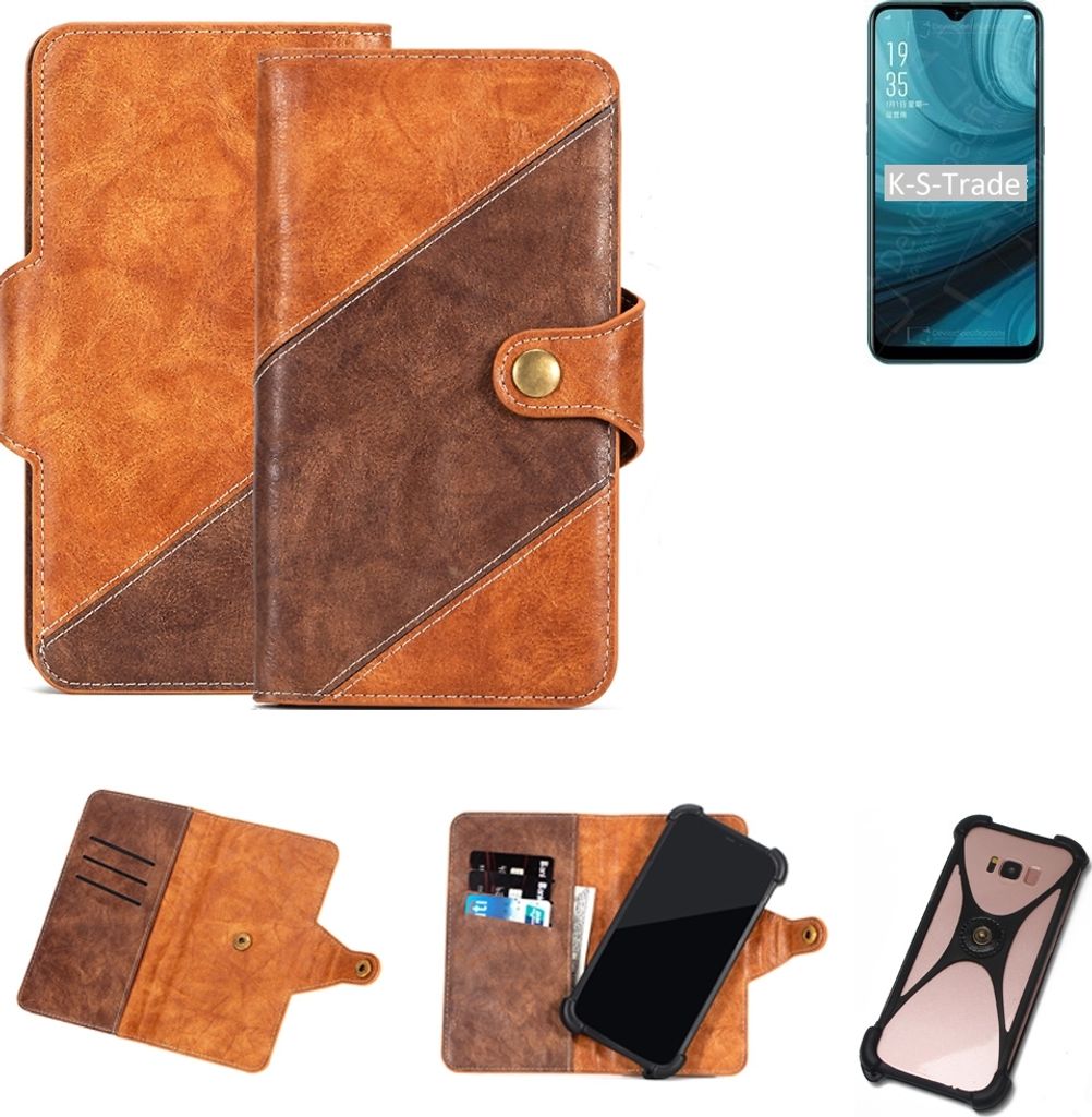 K-S-Trade Handy-Hülle Schutz-Hülle Bookstyle Case Wallet-Case kompatibel mit Oppo A7 Handy Cover Bumper Kantenschutz Smartphone dunkelbraun braun 1x