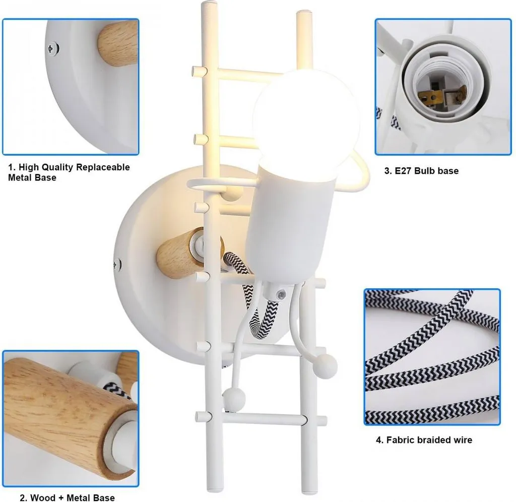 Offerta Applique Legno Bianco E27 | Illuminazione Camera e Corridoio - 2