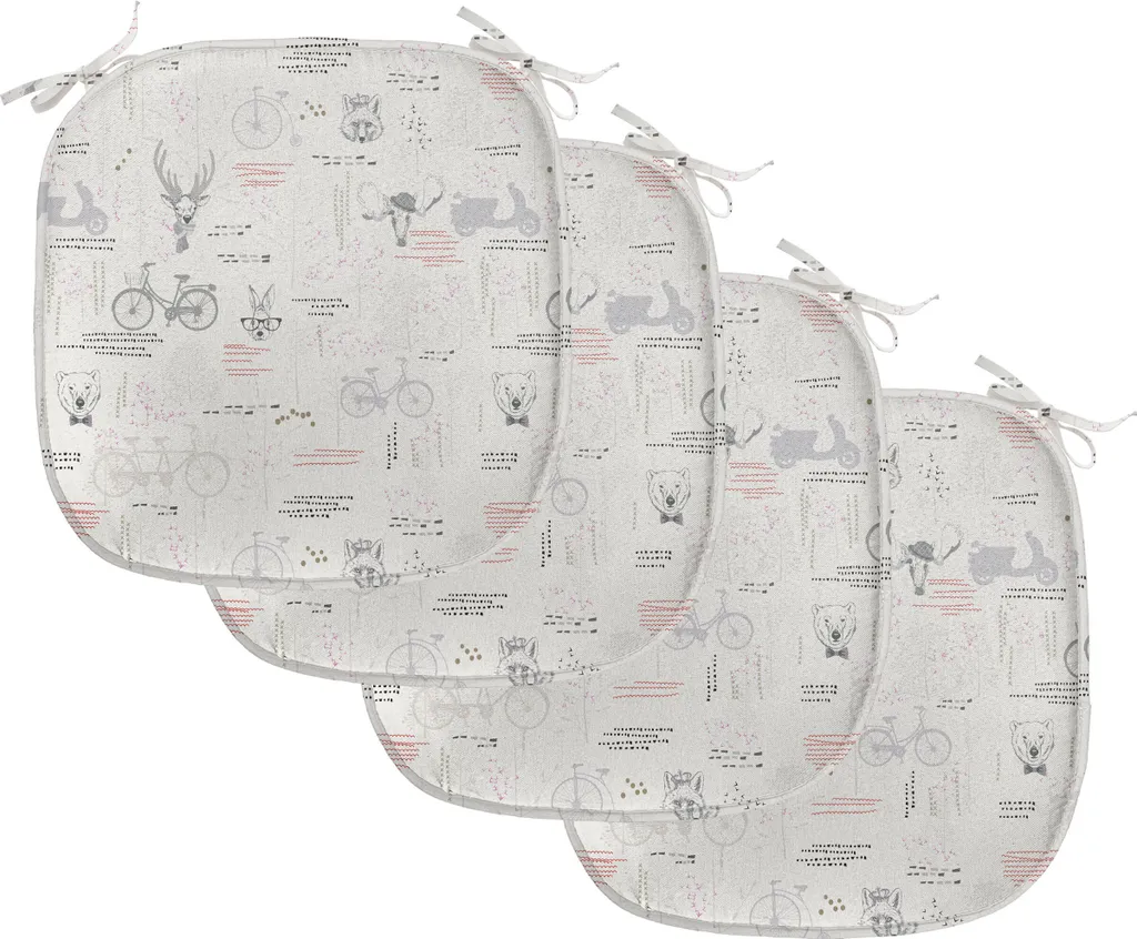 ABAKUHAUS Indie Imbottitura per sedie da sala da pranzo, motivo minimalista naturale, cuscino decorativo impermeabile con cinturini per sedie da cucina, 40 cm x 40 cm - confezione da 4, grigio pallido vermiglio