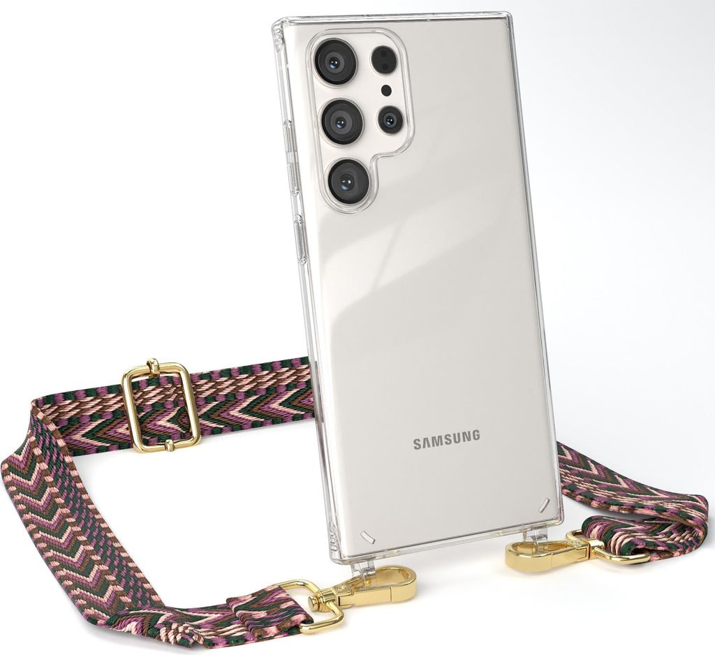 EAZY CASE Handykette - Verstellbarer Trageriemen kompatibel mit Samsung Galaxy S23 Ultra, Handykordel mit transparenter Silikon-Hülle, Band in Lila
