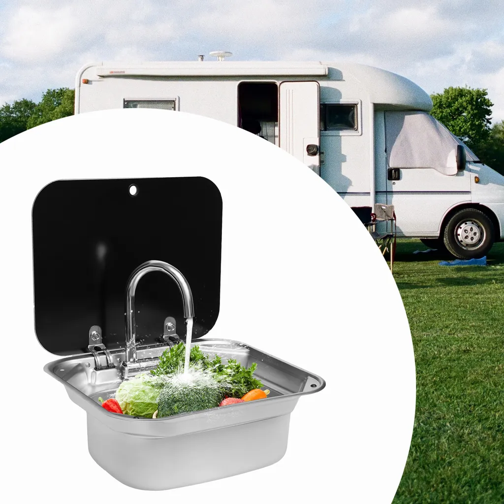 Évier RV en acier inoxydable noir avec kit d'installation complet durable