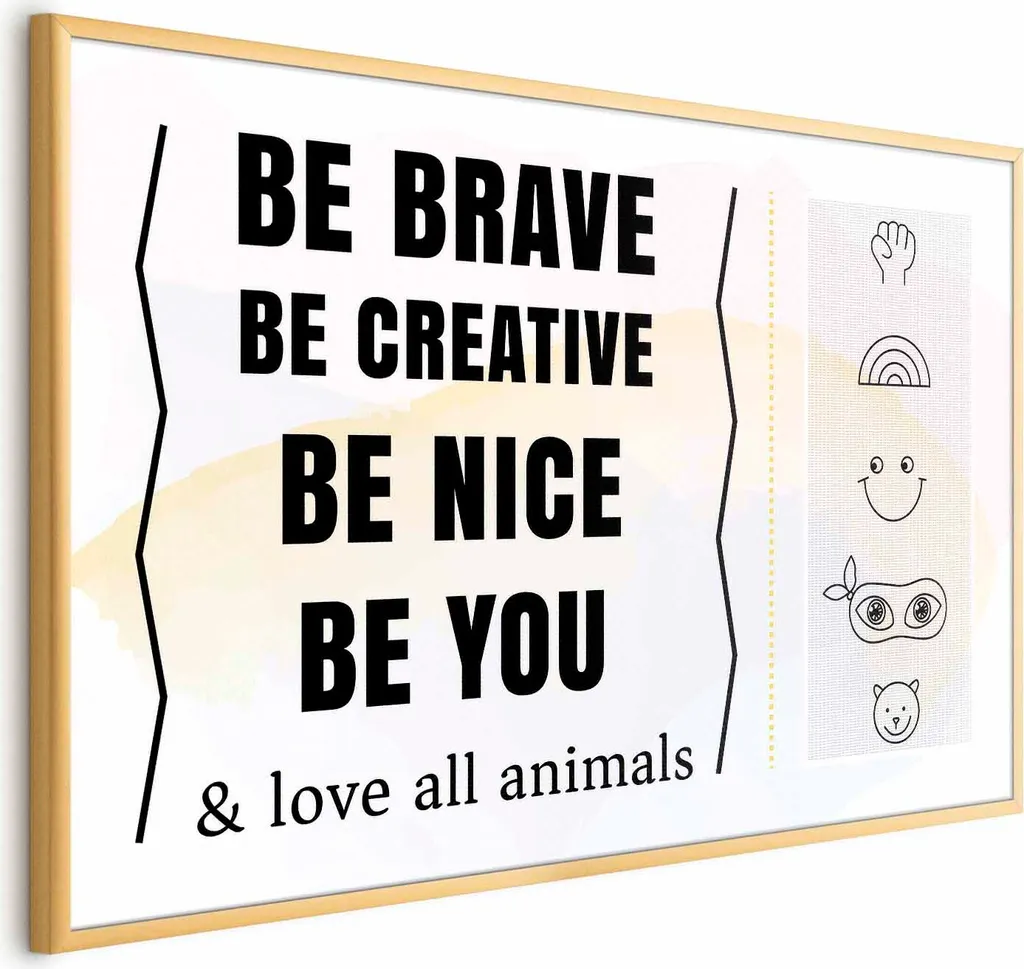 Poster Be Yourself 90x60 cm con Cornice Dorata - Arredo Motivazionale
