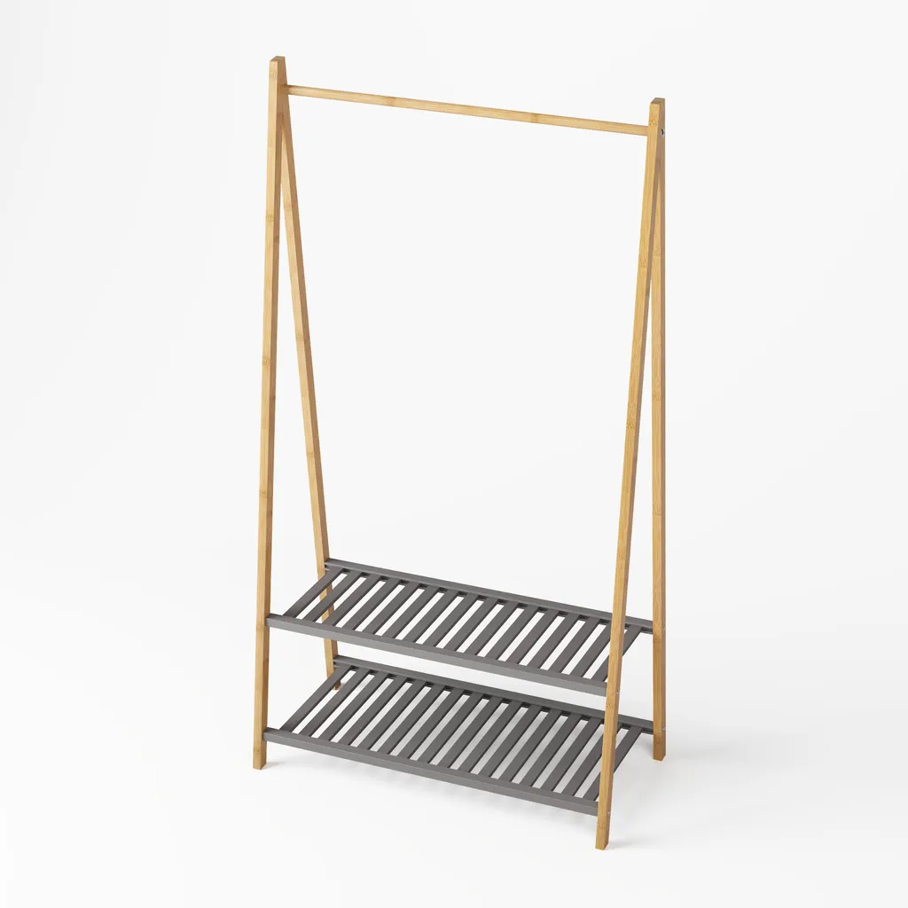 Vestiaire autoportant en bambou bicolore gris et bois clair - H175 cm