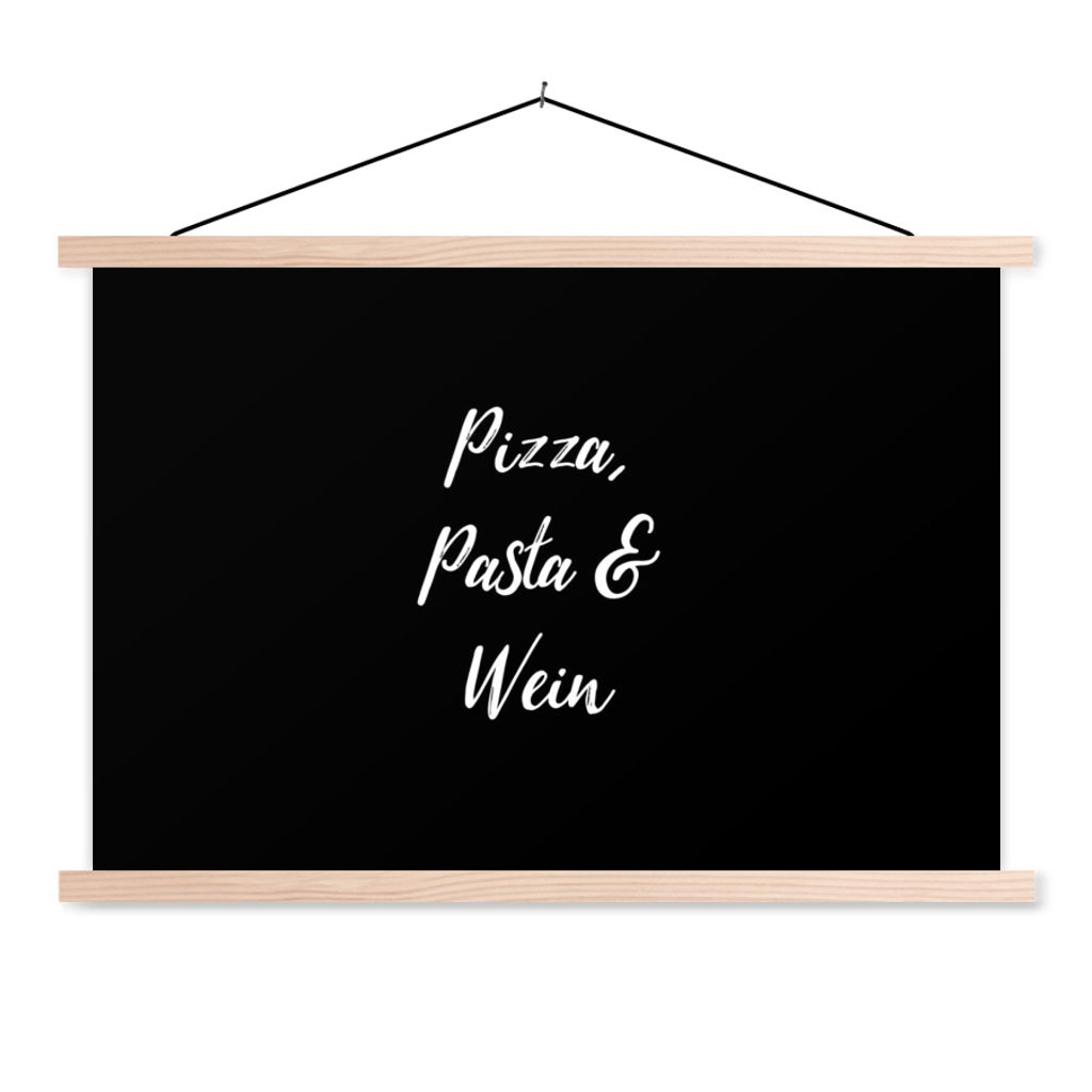 MuchoWow Textilposter Zitate - Sprichwörter - Pizza, Pasta & Wein - Pizzaliebhaber 60x40 cm mit holzfarbenen Rahmen - Bilder