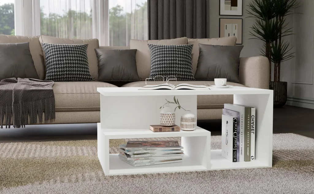 Table basse LIHUA blanc mat anti-traces, plateau résistant et durable - 3