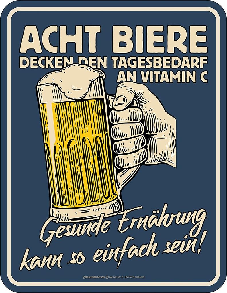 RAHMENLOS Original Blechschild für den Bier-Trinker: Gesunde Ernährung kann so einfach Sein