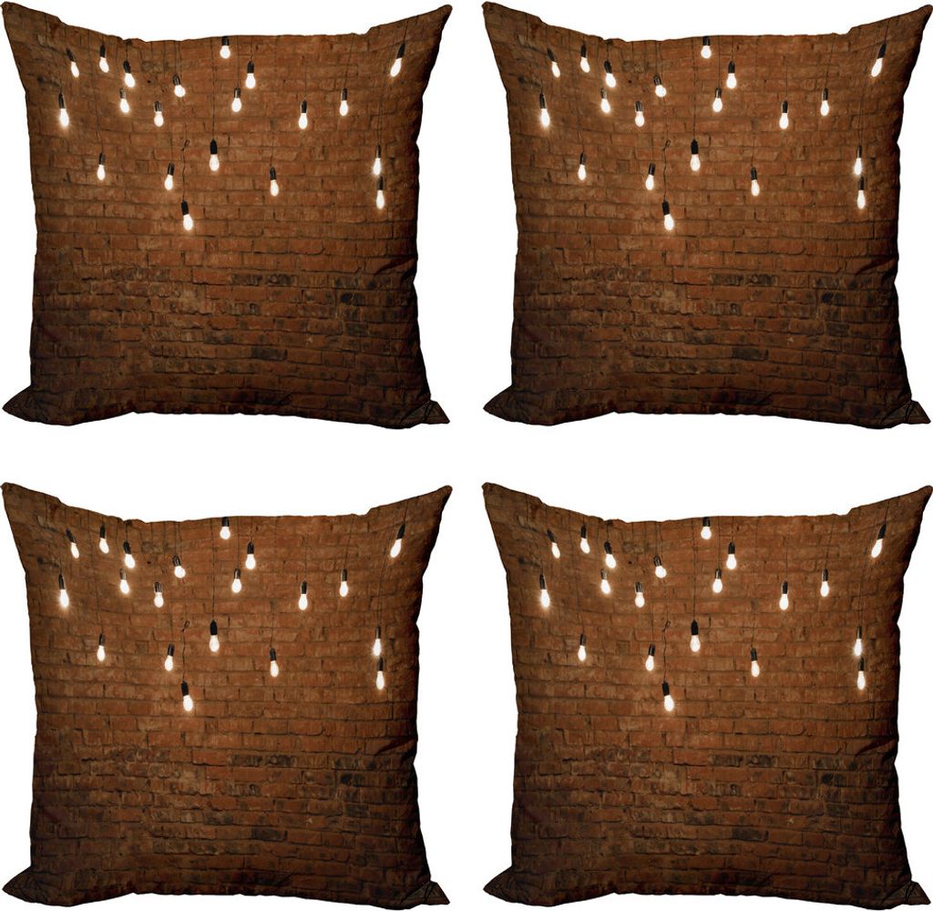 ABAKUHAUS Ziegelwand Kissenbezug Set (4 Stück), Performance Center Wand, Moderner Doppelseitiger Digitaldruck, 45 cm x 45 cm, Braun Schwarz Blassgelb