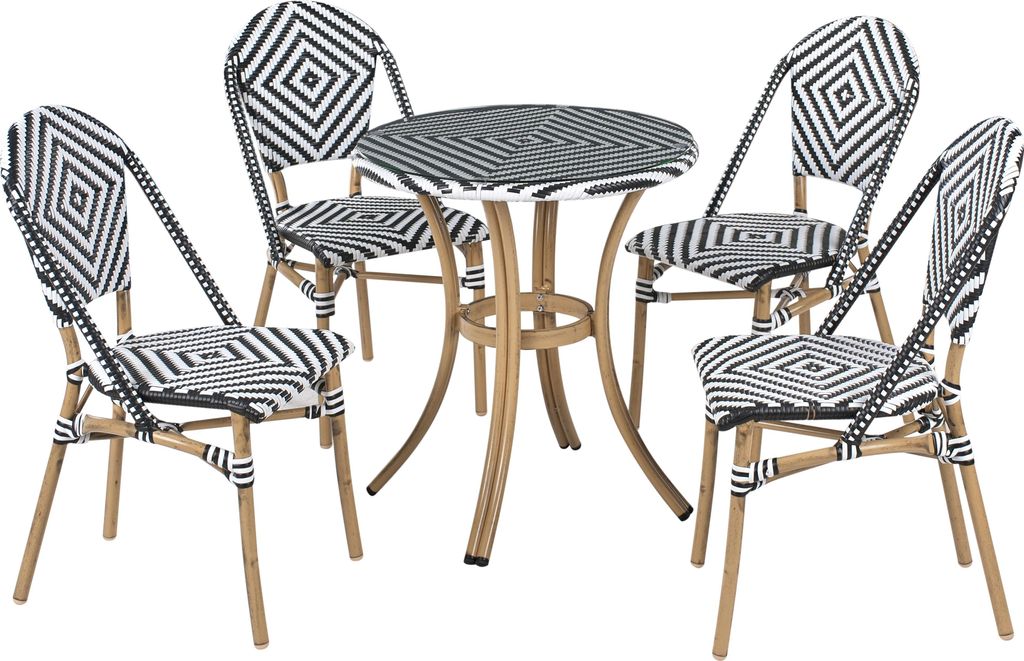 BELIANI Lounge 4er Set in Rattan in Schwarz und Weiß mit rundem Couchtisch Dekorativ Elegant Pariser Look