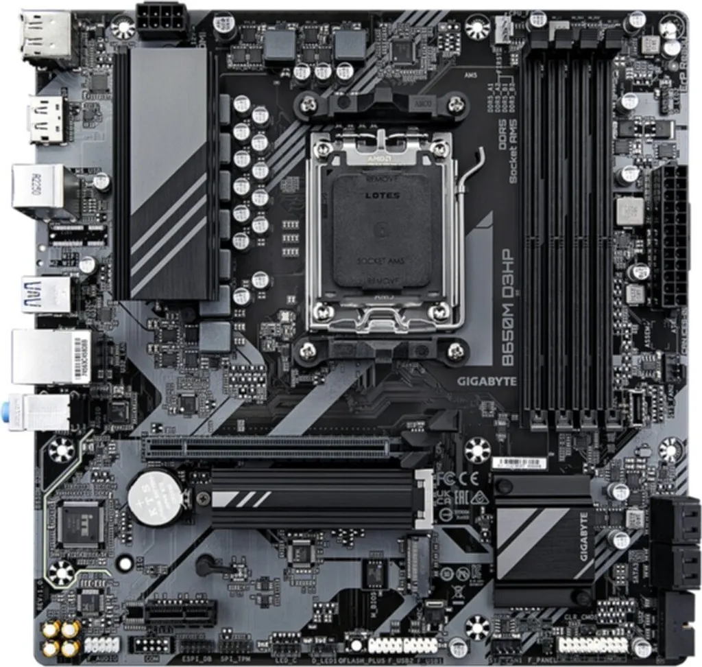 Gigabyte B650M D3HP - 1.0 - Scheda madre - micro ATX - Socket AM5 - AMD B650 Chipsatz - USB 3.2 Gen 1, USB-C 3.2 Gen 1 - 2.5 Gigabit LAN - Grafica integrata (CPU erforderlich) - Audio HD (8-Kanal) (B650M D3HP) - 2