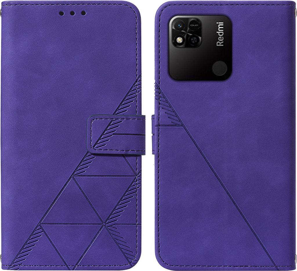 Redmi 10A Hülle, Schlank Prägung Flip Leder Kartenfächer Schutzhülle mit Ständer für Xiaomi Redmi 10A Lila