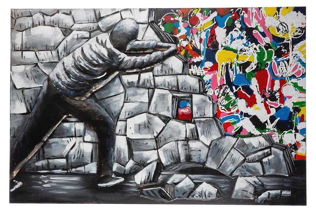 Tableau Déco Industriel Métal Graffiti 120x80 cm pour Salon Moderne