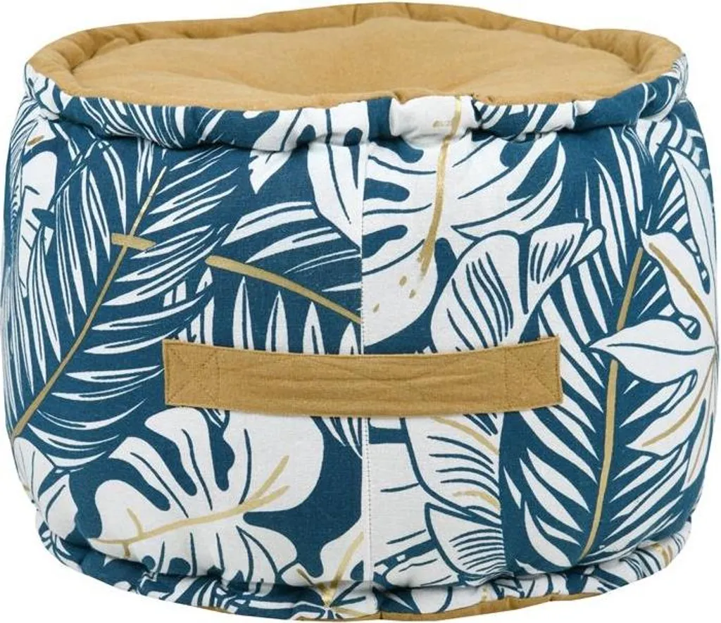 Pouf de salon rond Collection Feuillage en tissu imprimé exotique