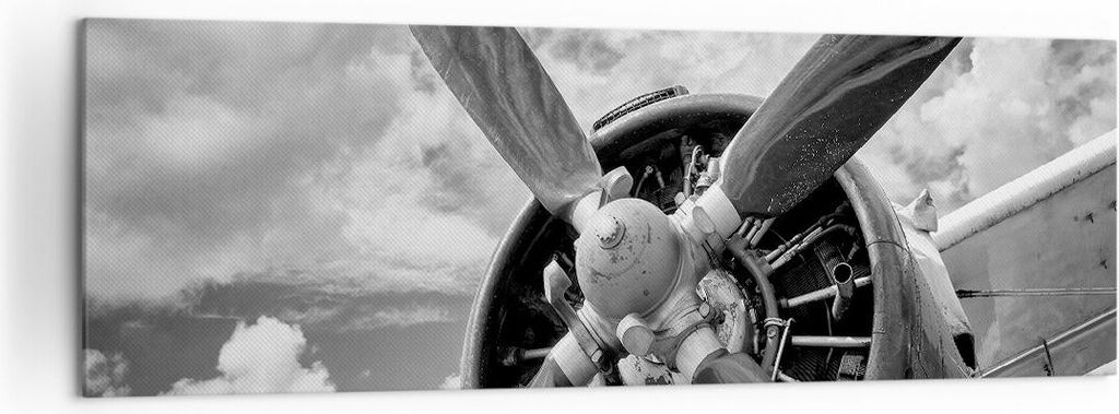 Bild auf Leinwand - Leinwandbild - Einteilig - Motor Schwarzweiß Propeller - 160x50cm - Wand Bild - Wanddeko - Wandbilder - Leinwanddruck - Bilder...