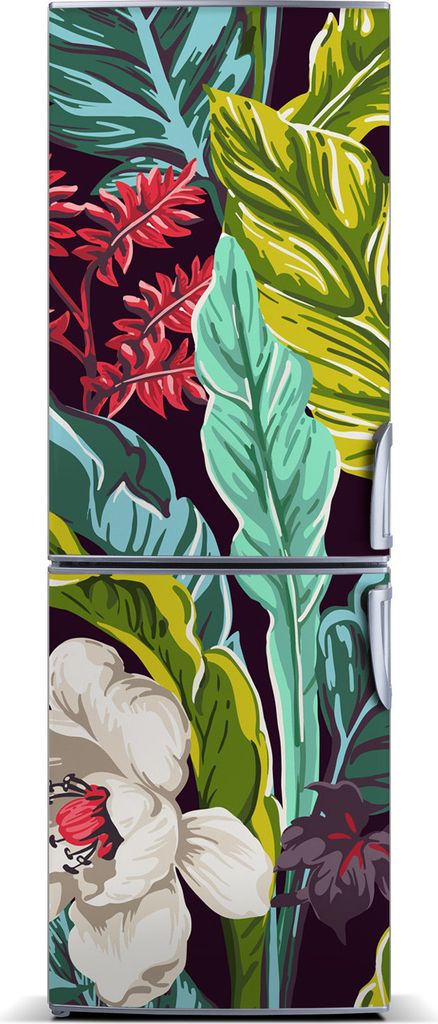 Tulup Kühlschrankdekoration - Magnetmatte - 60 cm x 180 cm - Magnet auf dem Kühlschrank - Tropische Blumen