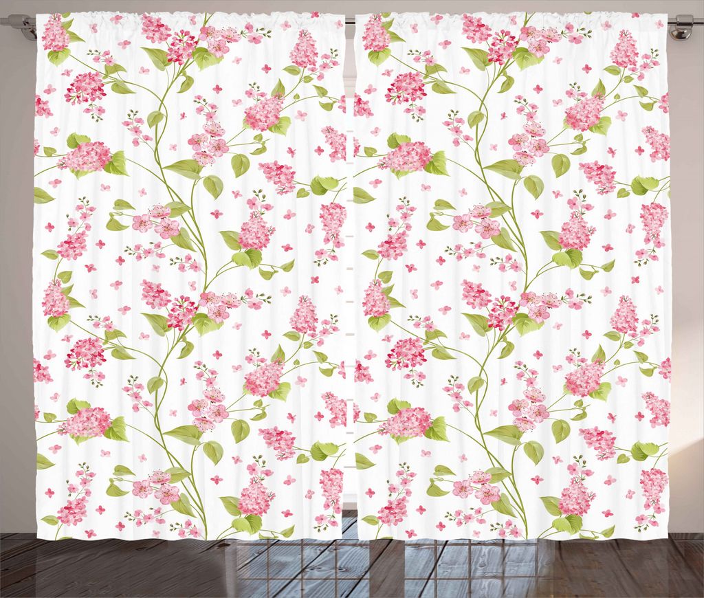 ABAKUHAUS Shabby Chic Rustikaler Gardine, Nature Blossom Buds, Schlafzimmer Kräuselband Vorhang mit Schlaufen und Haken, 280 x 245 cm, Rosa Weiß ...