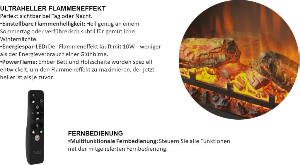 TAGU Elektrokamin Larsen weiss 23 Zoll Powerflame 1500 Watt Produktbild 8
