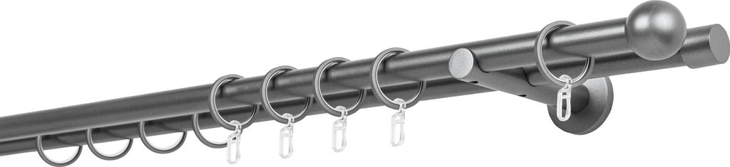 Gardinenstange auf Maß 20mm Ball 2-lauf Wandträger 12cm Farbe: Anthrazit, Größe: 310cm