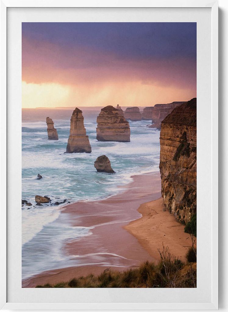 Landschaft einer Klippe am Meer– Wandbild mit Rahmen – Gerahmtes Bild – Wanddekoration – 70x100 cm – Weiß Rahmen