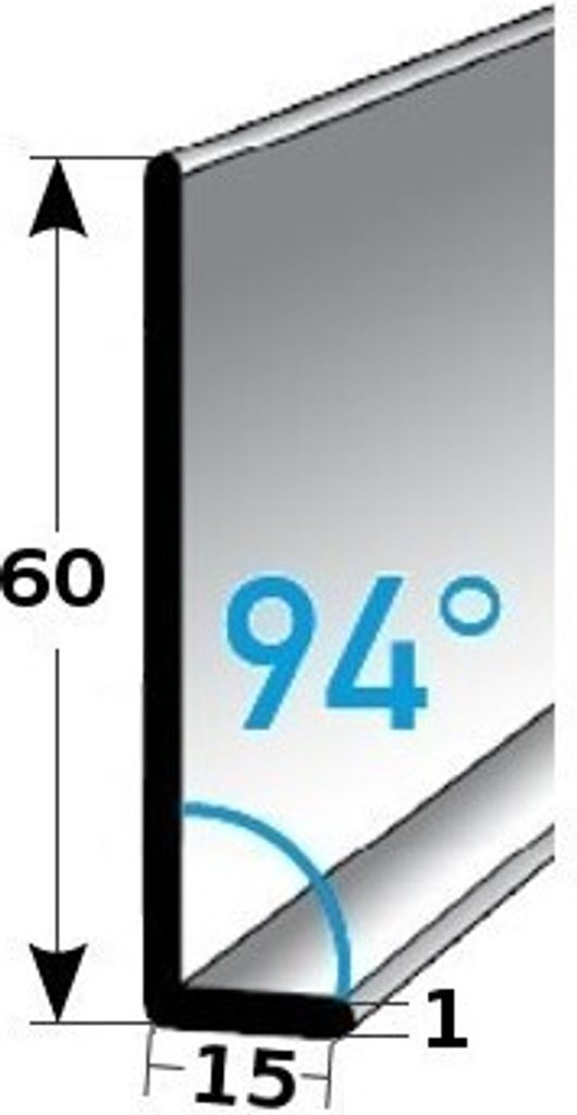 Sockelleiste | Edelstahl | Silber | Breite 10 mm | Höhe 60 mm | Länge 2500 mm | Materialstärke 1.5 mm | Gebohrt | Fußleiste | 1 Stück