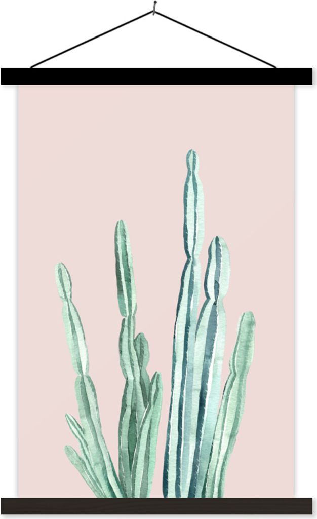 MuchoWow Textilposter Kaktus - Sukkulente - Rosa 60x90 cm mit schwarzem Rahmen - Poster Wohnzimmer