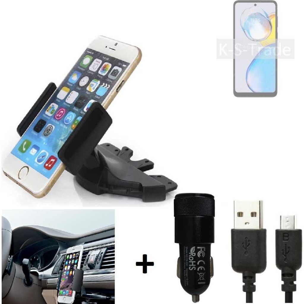 TOP SET K-S-Trade Autohalterung kompatibel mit Motorola Moto E32 India CD Schlitz Halterung KFZ-Halter Radio Handy Halterung 360° drehbar DVD-Schacht