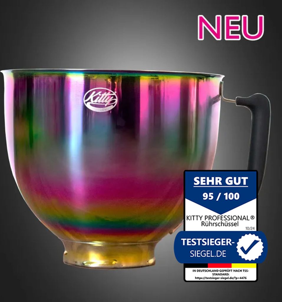 Kitty Professional Profi-Rührschüssel "Super Bowl" kompatibel mit KitchenAid 4,3 und 4,8 Liter - RAINBOW