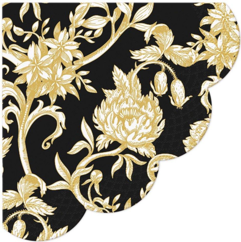 12 Servietten rund Baroque Flowers - Goldene Blumen auf Produktbild 