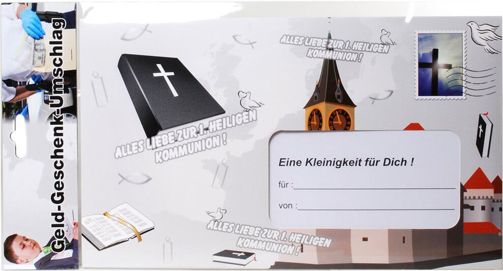1 RIESENUMSCHLAG 18 x 30 cm PAPPE ZUR KOMMUNION GELDGESCHENKE