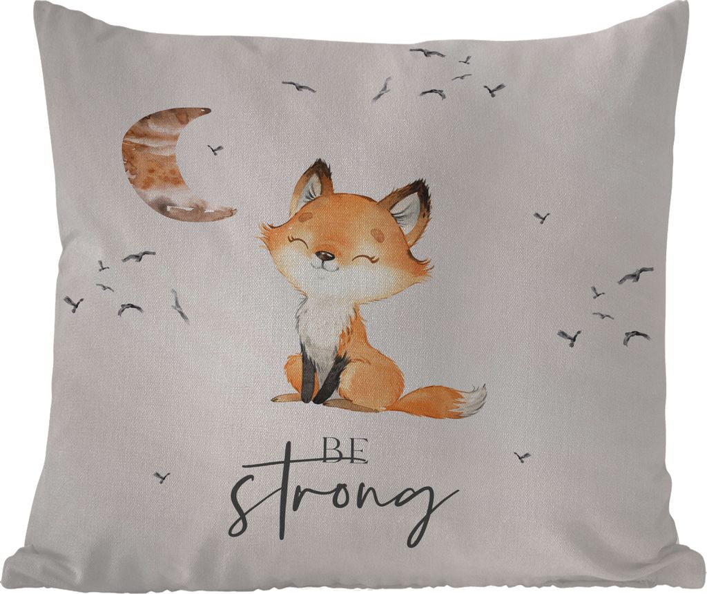 MuchoWow Outdoor Kissen - Zitate - Aquarell - Stark sein - Kinder - Fuchs - Tiere - 50x50 cm - Wetterfest - Lounge Kissen - Komfortabel - Kissen ...